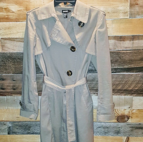 DKNY VINTAGE LONG TAN TRENCH COAT - Picture 2 of 8